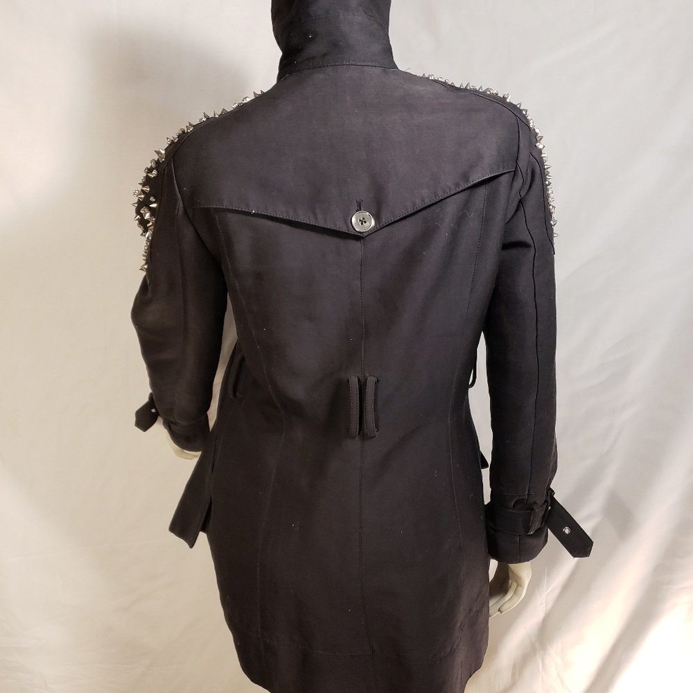 Sam Edelman Circus Spikes Stud Diamonds Gold Button Animal Print Black Jacket SM - Picture 4 of 11
